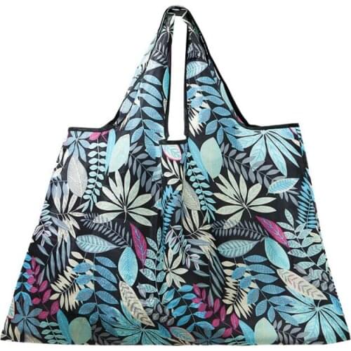 Big Size Thick Nylon Leopard Printed Shopping Bag Tropical Palm Style Large Folding Tote Portable Shoulder Womens Handbags