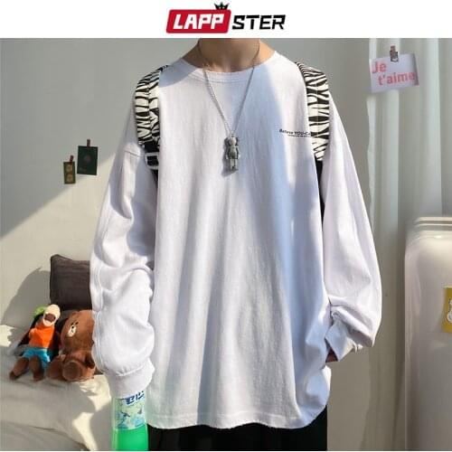 LAPPSTER Men Solid Oversized Harajuku Hoodies 2021 Mens Japanese Streetwear Sweatshirts Couple Black Korean Fashions Hoodie