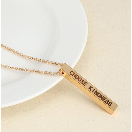 Inspirational Fashion Necklace Jewelry CHOOSE KINDNESS Four-sided Lettering Stainless Steel Military Necklace For Best Gift