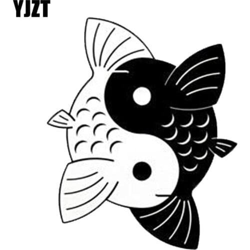 YJZT 12.4*15.2CM Yin Yang Koi Fish Creative Cartoon Car Stickers Fashion Car Styling Decorative Decals Black/Sliver C6-1253