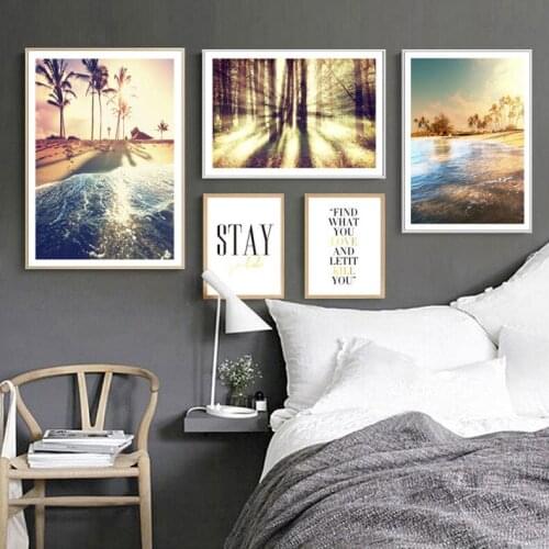 Sunset Sea View Tropical Miami Beach Seaside Landscape Nut Tree Poster Prints Canvas Art Wall Art Painting Picture Home Decor