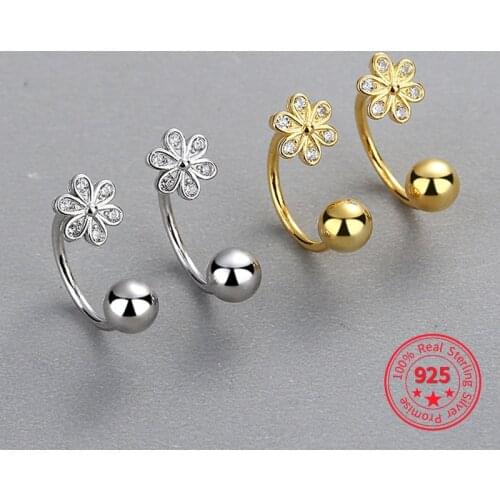 925 Sterling SilverZircon Flower Screw Back Stud Earrings For Women Wedding Party Fine Minimalist Fine Women Earrings