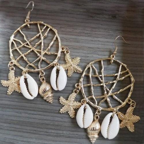 1 Pair Sea Shell Tassel Drop Earrings Women Bohemian Hollow Big Circle Geometry Earring Girl Summer Fashion Cowrie Jewelry
