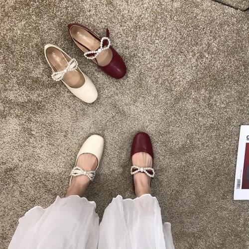 Sweet bow shallow mouth flat womens shoes spring and summer all-match student Mary Jane soft-soled small leather shoes