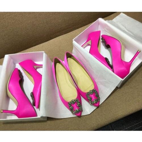 Pointed Toe Women Shoes Elegant Woman Pumps Genuine Leather Classic Pumps Rhinestones Shoes Women Slip-On Sexy Pumps Basic Pumps