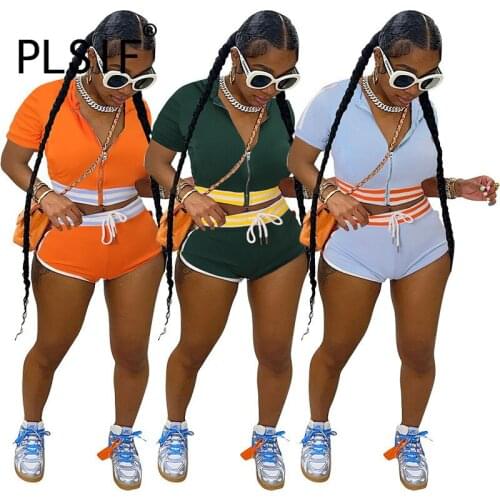 European Style Women Crop Top And Shorts Set Summer Casual Slim 2 Pieces Shorts Set Matching Suit