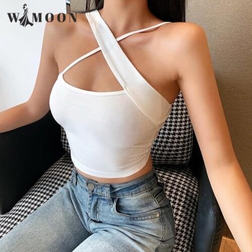 Bodycon Y2k Sexy Cross Camis 2021 Summer New Solid Color Suspender Slim Tops for Women Y2k Crop Top Asymmetrical Club Tank Top