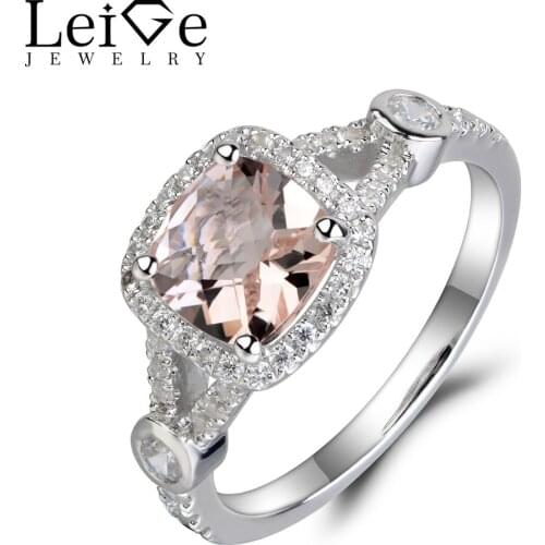 Leige Jewelry Natural Morganite Engagement Ring Pink Gemstone Promise Ring Sterling Silver 925 Cushion Cut Customized