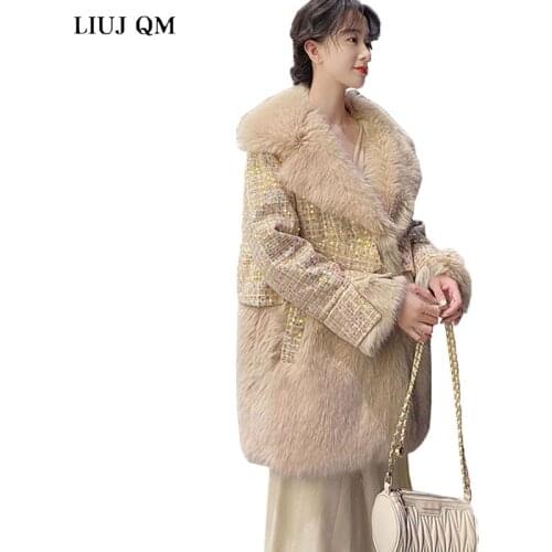 Imitation mink fleece Faux fur jacket coat women long jacket 2021 autumn and winter new plaid coat warm plush coat women fashion