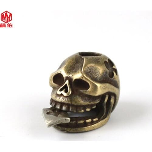 1PC Playing CARDS Skull Brass White Copper EDC Paracord Beads Lanyard Pendants Knife Beads Umbrella Rope Cord Beads Pendants