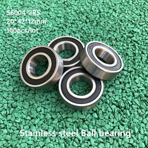 100pcs/lot S6004-2RS S6004RS 20*40*12 mm ABEC-5 Stainless steel Deep Groove Ball bearing Double Rubber cover 20×42×12 mm