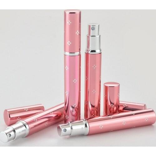 100pcs Portable Refillable Flower Pink Bottle 3ml Aluminum Empty Travel Spray Inside Glass Perfume Bottles