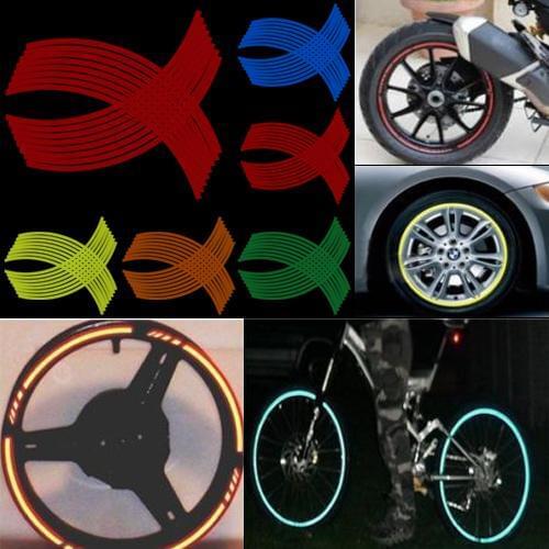 16 Pcs Motorcycle Car Vehicle Reflective Rim Stripe Wheel Decals Tapes Stickers