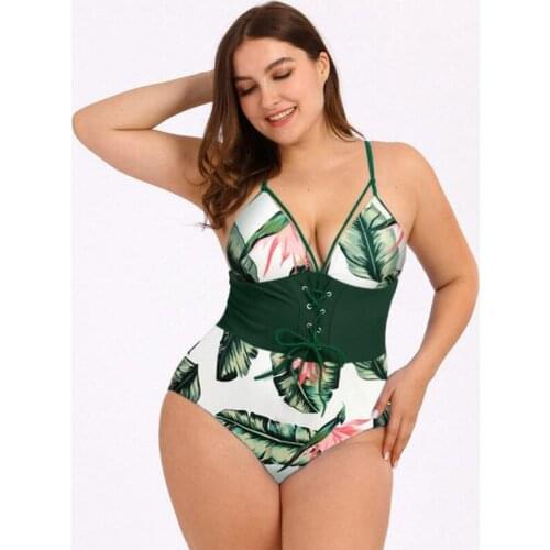 2021 Vintage Retro Plus Size Swimwear Women One Piece Swimsuit Push Up Monokini Large Size Bathing Suits Beachwear Swimming Suit
