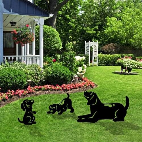 3 PCS Art Outdoor Decor Acrylic Black Hollow Dog Figure Ground for Yard Insert Decor Silhouette Garden Stake Lawn Decor