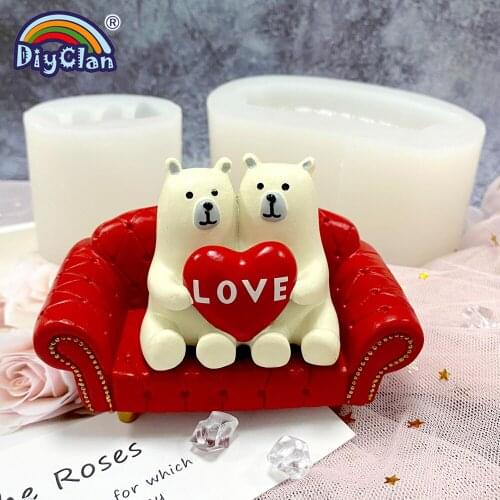 3D Love Polar Bear Silicone Chocolate Mold Fondant Baking Cake Tools DIY Candle Resin Plaster Soap Making Accessories Mould