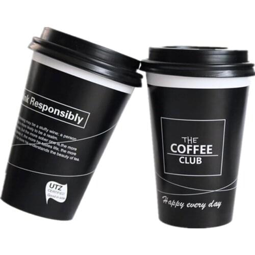 50pcs Black American style creative disposable coffee cup thick anti-scalding takeaway 500ml hot drink packaging cup with lids