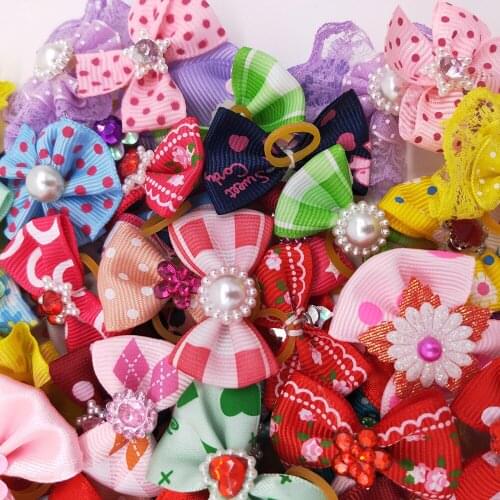 KA0001 10Pcs/kit Pet Dog Hair Accessories Hair Rubber Topknot Bows Cat Accessories Bow Knot Pet Hair Headdress Mixed Colors