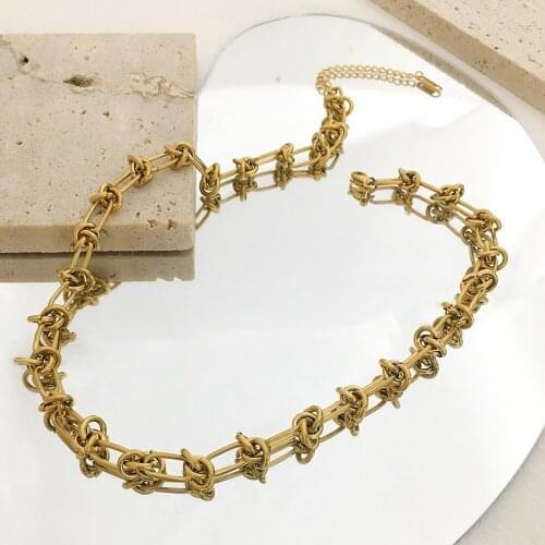 Monlansher Knotted Chain Chokers Gold Color Titanium Steel Chain Necklaces Statement Chain Collar Fashion Necklaces Jewelry