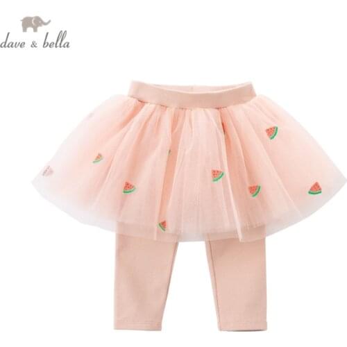 DBM16822 dave bella spring baby girls fashion cartoon embroidery pants children full length kids pants infant toddler trousers