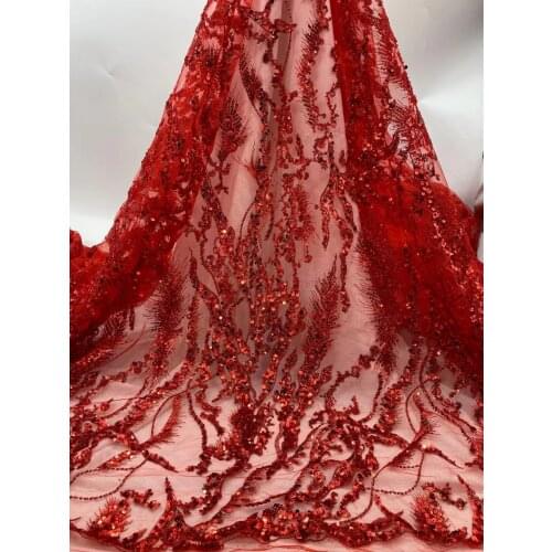 Pretty Material 7JRB-2131902 Nigerian Lace Fabric with Beads Fashion Embroidery Material French for Wedding or Party Show Dress