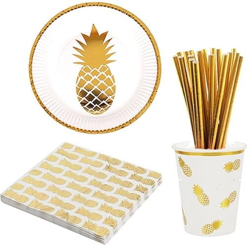 Fruit pattern Gold Pineapple paper plate cup Napkin wedding kids birthday party decoration Hawaii theme party tableware supplies