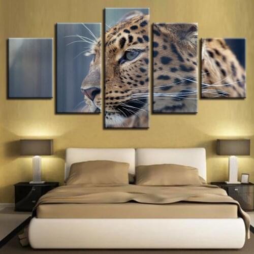 Canvas Wall Art Home Decoration Framework Poster 5 Panel Animal Leopard For Living Room Modern HD Printed Pictures Painting