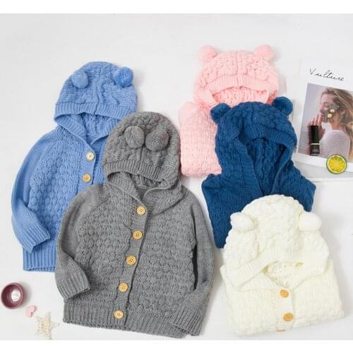 2021 Autumn Winter Newborn Infant Baby Girl Boy Cardigan Clothes Winter Jacket Warm Coat Knitted Sweater Hooded Button Outwear