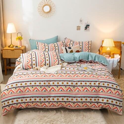 Home Textile Lattice Duvet Cover Pillowcase Bed Sheet Double Side Quilt Cover Boy Kid Teen Girl Bedding Linens Set King Size