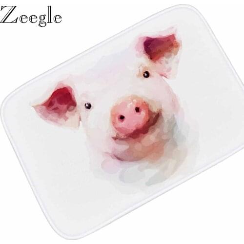 Zeegle Cute Pig Funny Doormat Floor Mat Anti Slip Kitchen Carpet Hallway Floor Rug Flannel Soft Out Door Mat Absorbent Foot Mat