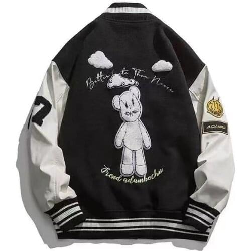 Oversized Jacket Bear Baseball Uniform Women American Streetwear Coat Loose Womens Top Fashion Casual Stitching Jacket