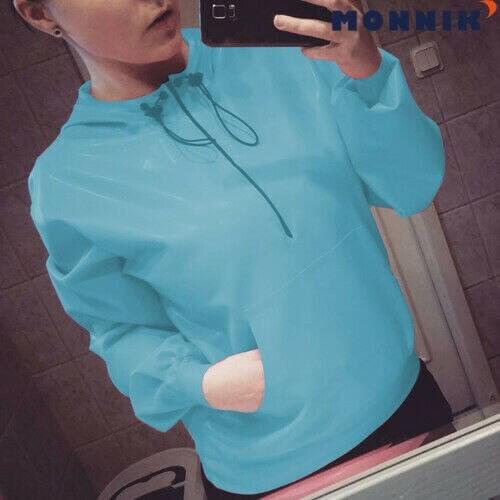 MONNIK latexLatex Top Unisex Hooded Light Blue with Black Zipper Fixed