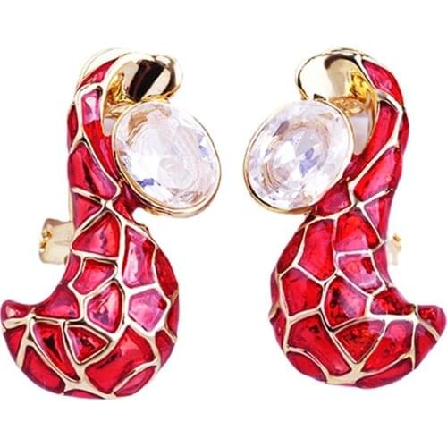 OI Clearance Fashion Red Enamel Gold Color Earring Shining Crystal Stud Earrings For Women Girls Party Costume Ear Jewelry