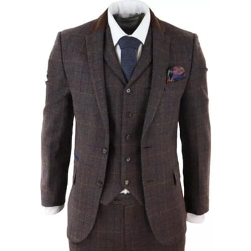 YIWUMENSA Tweed Wool Thick Men Sutis For Wedding Blazers Custom Made Slim Fit Brown Jacket+Vest+Pants Groom Wear Formal Ternos