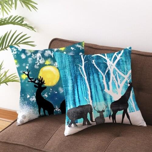 Pillowcase Cushion Cover Peach Skin White Decorative for Sofa Forest Deer Throw Pillow Covers Bed Decor Home Textiles 45*45cm/Pc