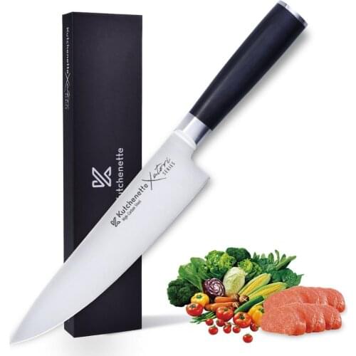 SEDGE Chef Knife - Japanese AUS-8 HC Stainless Steel Kitchen Knife - Black Non-slip Ergonomic Pakkawood Handle Chefs Knife - 8