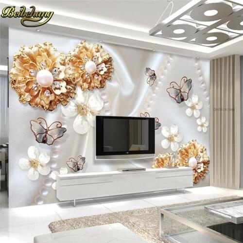 Beibehang custom papel de parede 3d Golden Jewelery Flower Butterfly wallpaper for walls 3 d 3d wall paper murals wall-paper