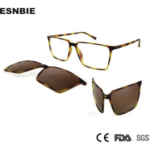 Trendy Square Polarized Folding Clip On Sunglasses UV400 Magnetic TR90 Eyeglasses Frame Men Prescription Driving Sun Glasses