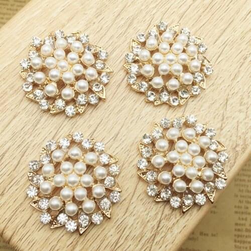 32mm flat back rhinestone button metal pearl button wedding embellishment hair bow DIY hair accessory