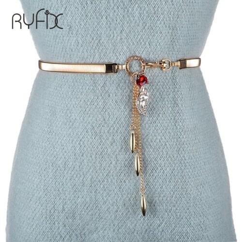 Womens Ladies Gold Metal Belt Chain with fox Pendant Stretchy Strap Elegant Waist Belts For Dress Luxury Waistband BL387