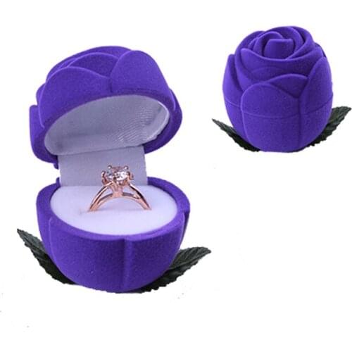 Romantic Valentines Ring Box Engagement Wedding Velvet Rose Earrings Jewelry Gift Bo