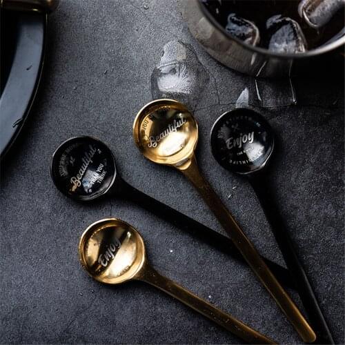 Luxury Stainless Steel Tea Spoons Coffee Ice Cream Fruit Dessert Spoon Rose Gold Black Teaspoons Tableware Home Decoration 1PC