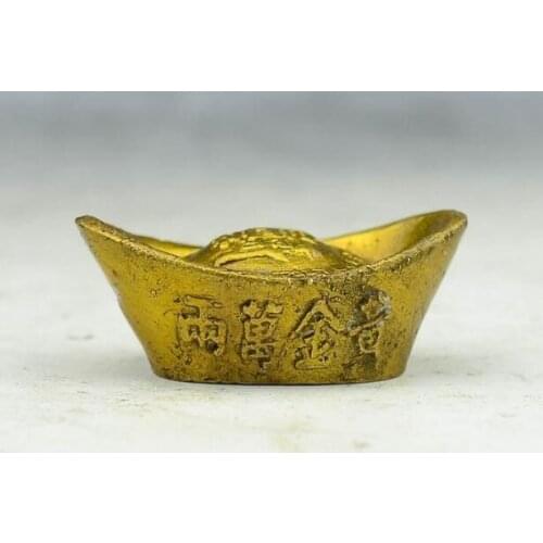 Collectable Chinese Brass Carved Gold Ingot Yuan Bao Exquisite Small Statues