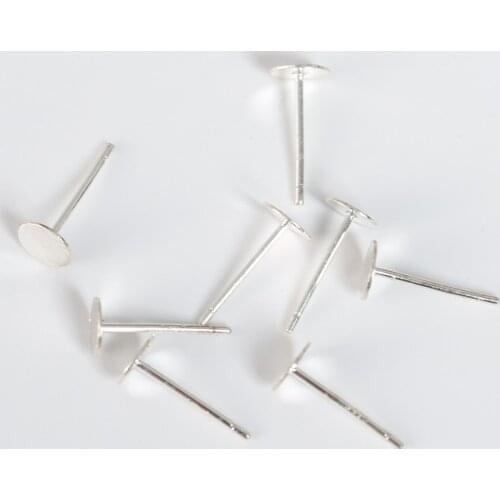 925 Sterling Silver Earrings Settings 3/4/5/6mm Blank Round Base Cabochon Stud Ear Flat Base Posts Pure Silver Earring Findings