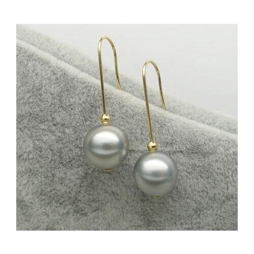 10-10.5mm Natural Color Real Tahitian Pearl Hook Drop Earrings 14k Yellow Gold