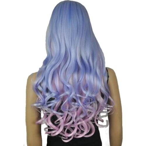 StrongBeauty Womens Wigs Cosplay Costume Party Neat Bang Long Wavy Blue, Purple, Pink Highlight Mixed Color Full Synthetic Wig