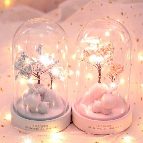 LED Cartoon Resin Night Light Guardian Deer Sakura flower Star lamp Romantic Bedroom Decor Boy Girl Kids Birthday Xmas Gift