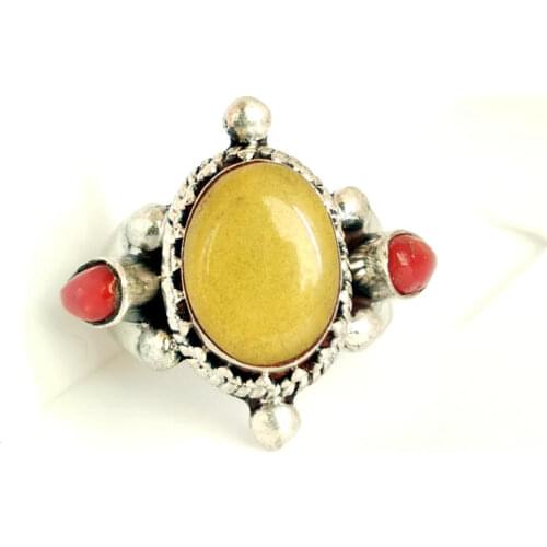 Nepal Hand 925 Sterling Silver Inlaid Opal Honeywax Resin Big Rings for Man Woman Vintage Jewelry T9069