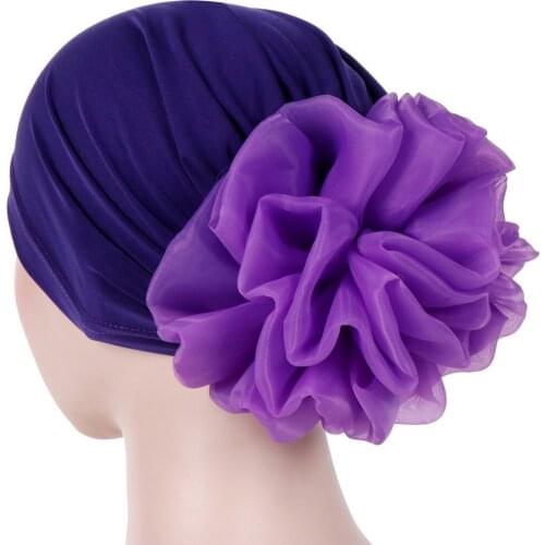 2020 Big Flower Headband Turban Caps For Women Fashion Hair Accessories Ladies Muslim Headwraps Cap Elastic Chemo Bonnet Hat