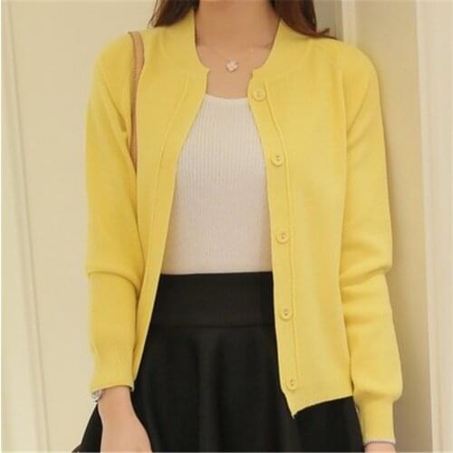 Spring Summer Candy Color Cardigan Women Sweater 2018 New Long Sleeve Knitted Cardigan Female Pink/Yellow Knit Coats ZY1450